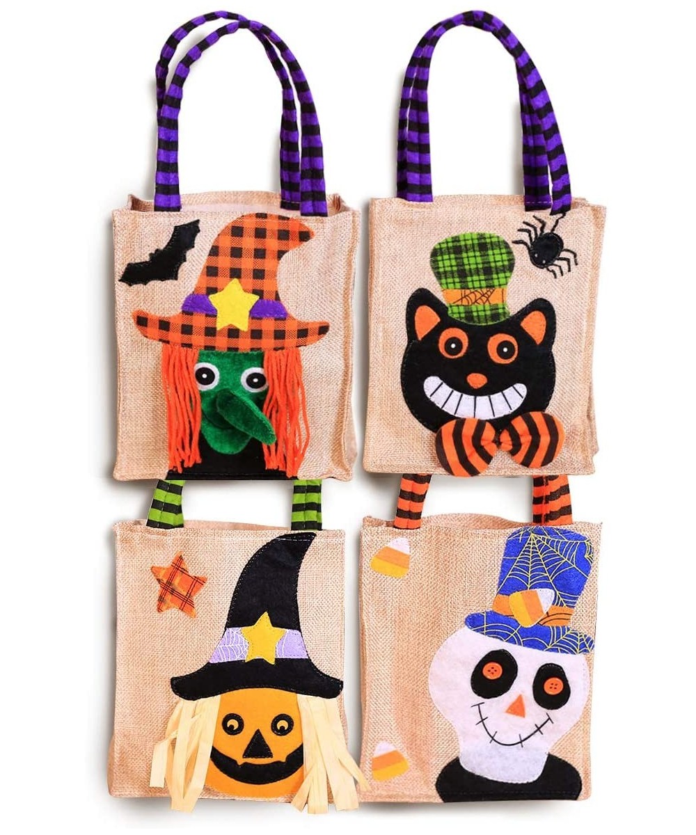 4 Packs Halloween Tote Bag- Halloween Candy Bags for Kids- Trick or Treat Bags Reusable Canvas Goody Bags Pumpkin Gift Bags f...