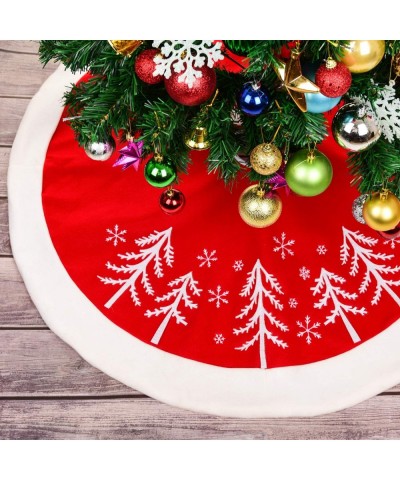 Christmas Tree Skirt- 36 inch Red Xmas Tree Skirt with with White Edge for Christmas Decorations- Rustic Xmas Tree Holiday De...