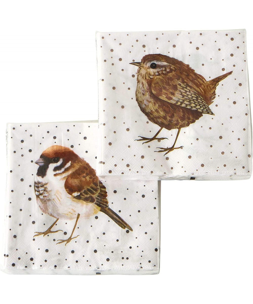 Sparrow Bird Napkins- 2 Packs of 20- Brown and White- 3 Ply Paper- Luncheon Size- 6.75 Inches - White Brown - Sparrow Birds -...