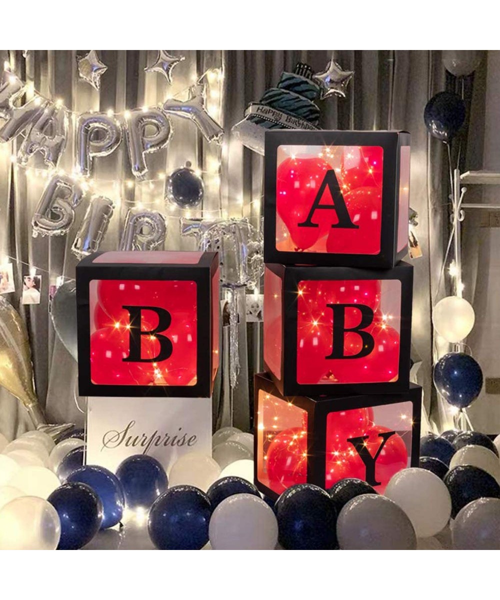 Baby Shower Boxes Party Decorations - Edge Transparent Balloons Boxes with Letter- 50 Balloons- Individual BABY Block for Boy...