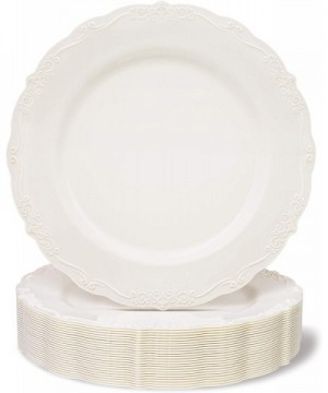 25 Pack Plastic Dinner Plates for Party- Cream with Fine Detailing (10 Inches) - CG18H06KQ2A $20.50 Tableware