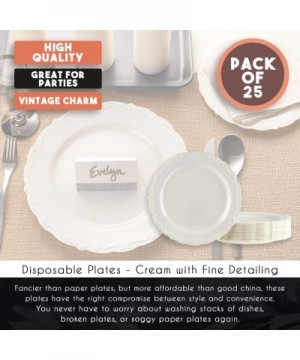 25 Pack Plastic Dinner Plates for Party- Cream with Fine Detailing (10 Inches) - CG18H06KQ2A $20.50 Tableware