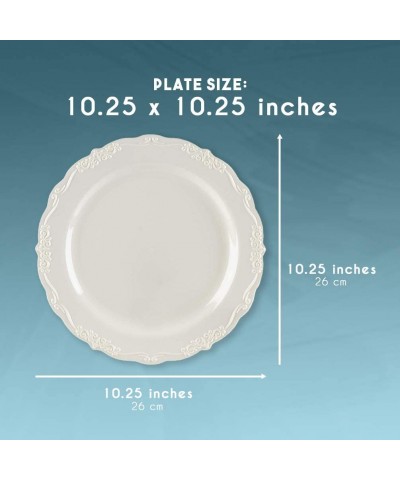 25 Pack Plastic Dinner Plates for Party- Cream with Fine Detailing (10 Inches) - CG18H06KQ2A $20.50 Tableware