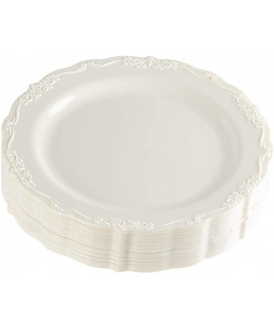 25 Pack Plastic Dinner Plates for Party- Cream with Fine Detailing (10 Inches) - CG18H06KQ2A $20.50 Tableware