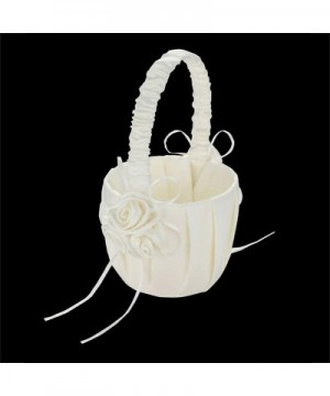 Wedding Basket for Flower Girl Faux Rose Decor Smooth Satin Fabric Wedding Props White - White - CT18WG5EH5L $6.65 Ceremony S...