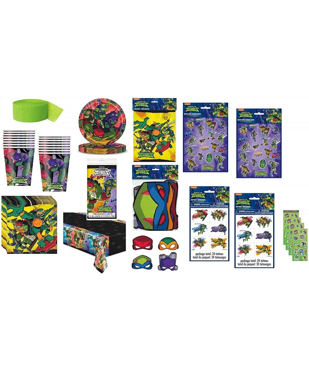 Teenage Mutant Ninja Turtles TMNT Party Supplies Bundle Pack Includes Plates- Cups- Napkins- Table Cover- Crepe Streamer- Fav...