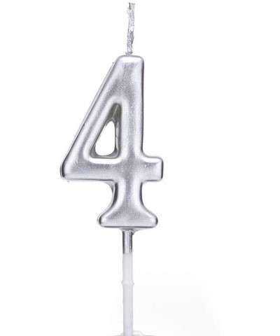 Silver Glitter Brithday Candles Number 4 Cake Topper Decoration Candle for Party Wedding Anniversary Kids Adults - Silver 4 -...