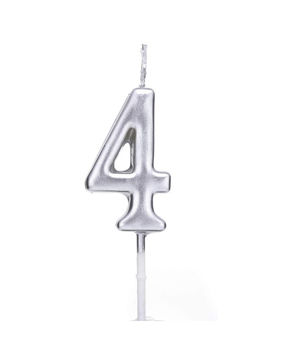 Silver Glitter Brithday Candles Number 4 Cake Topper Decoration Candle for Party Wedding Anniversary Kids Adults - Silver 4 -...