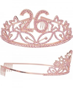 26th Birthday Gifts for Women- 26th Birthday Tiara and Sash Pink- Happy 26th Birthday Party Supplies- Crystal Tiara Birthday ...