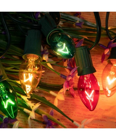 C9 Multicolor Christmas String Light Set- 25ft Vintage Christmas Tree Lights- Outdoor Roofline String Lights with 25 Clear Bu...