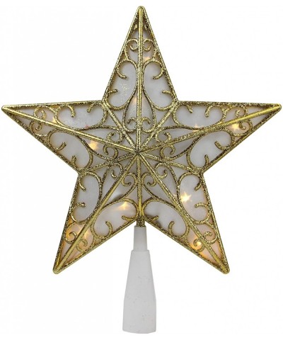 9" Gold and White Glittered Star LED Christmas Tree Topper - Warm White Lights - CJ185HK67AZ $11.68 Tree Toppers