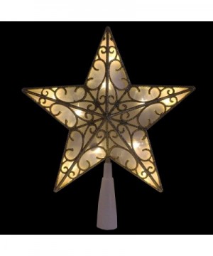 9" Gold and White Glittered Star LED Christmas Tree Topper - Warm White Lights - CJ185HK67AZ $11.68 Tree Toppers