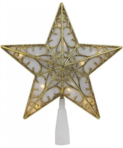 9" Gold and White Glittered Star LED Christmas Tree Topper - Warm White Lights - CJ185HK67AZ $11.68 Tree Toppers