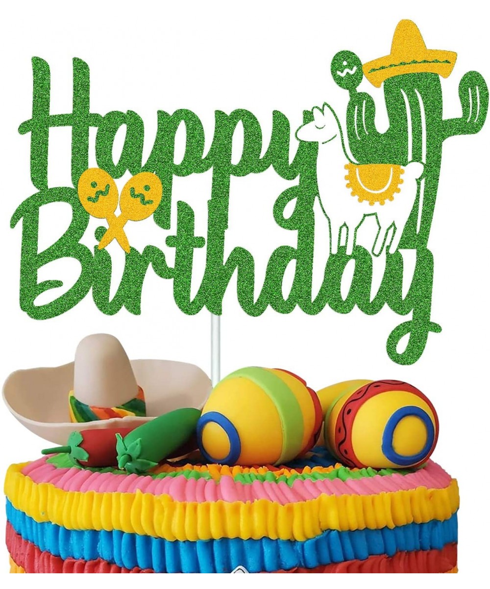 Llama Cake Topper Cactus Happy Birthday Sign Mexican Fiesta Cinco De Mayo Themed for Baby Shower Kids Boy Girl Birthday Party...