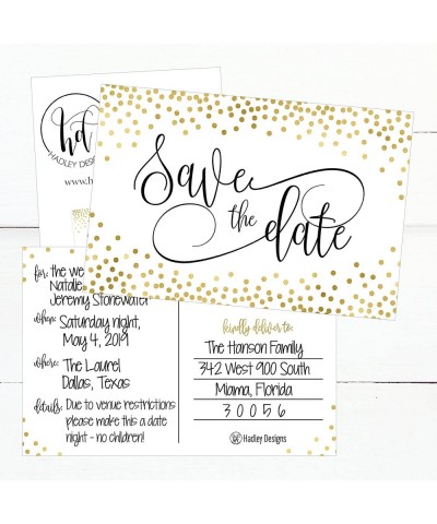 25 Elegant Gold Dots Save The Date Cards for Wedding- Engagement- Anniversary- Baby Shower- Birthday Party- Save The Dates Po...