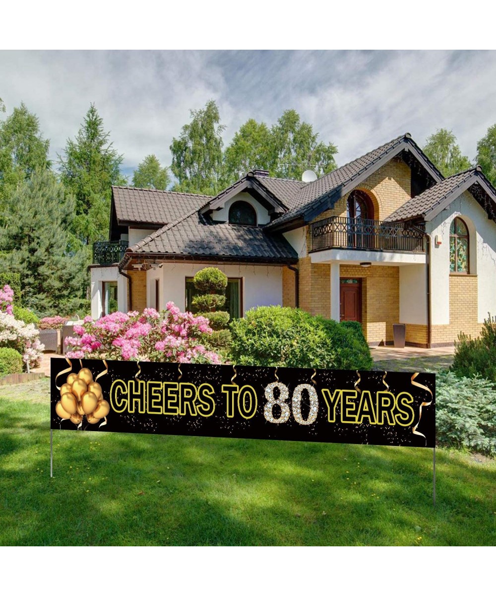 Large Cheers to 80 Years Banner- Black Gold 80 Anniversary Party Sign- 80th Happy Birthday Banner(9.8feet X 1.6feet) - 80th -...