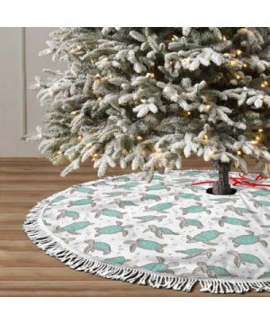 Sea Turtles Nautical 30 Inch Christmas Tree Skirt with Fringe Trim for Xmas Halloween Holiday Decorations - Black8 - CT19K58H...