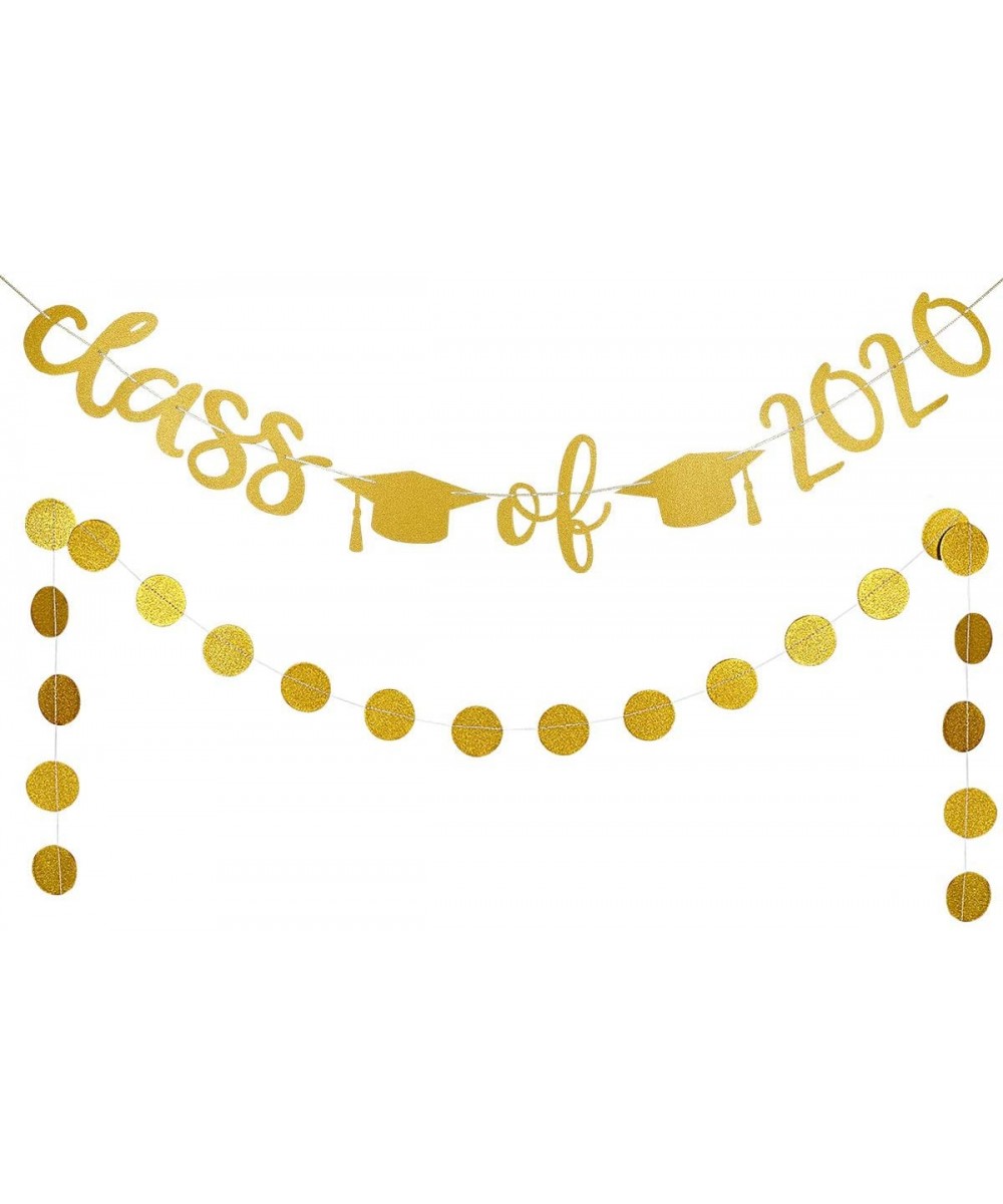 Gold Glittery Class of 2020 Banner and Gold Glittery Circle Dots Garland Banner- 2020 Graduation Party Decorations-High Schoo...