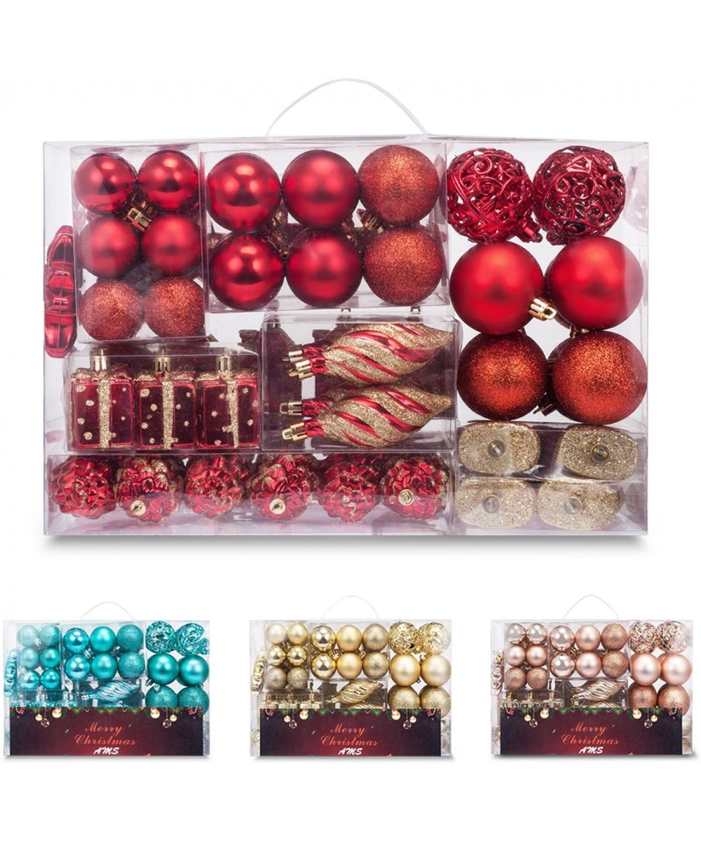 90ct Christmas Ball Assorted Pendant Shatterproof Ball Ornament Set Seasonal Decorations with Reusable Hand-Help Gift Boxes I...