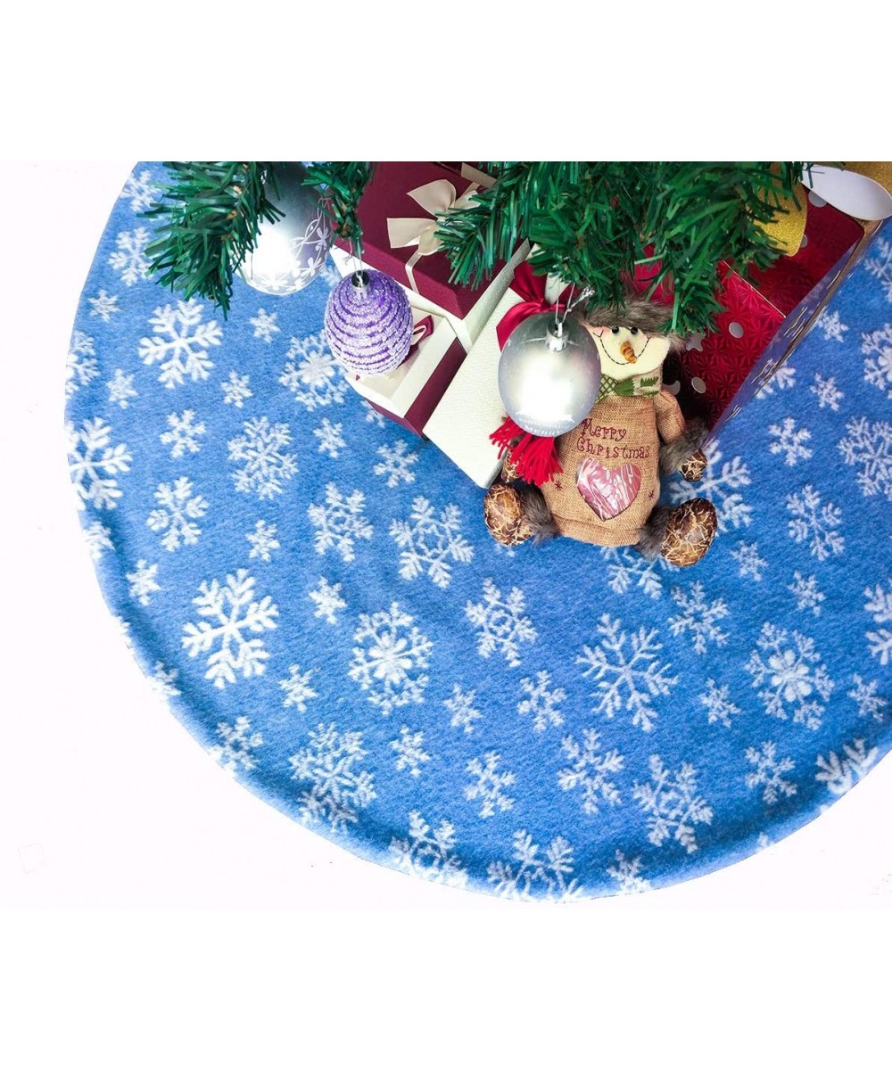 Blue Christmas Tree Skirt- 48 inches Xmas Tree Skirt with White Snowflakes for Christmas Holidays Decoration - 48" Blue With ...