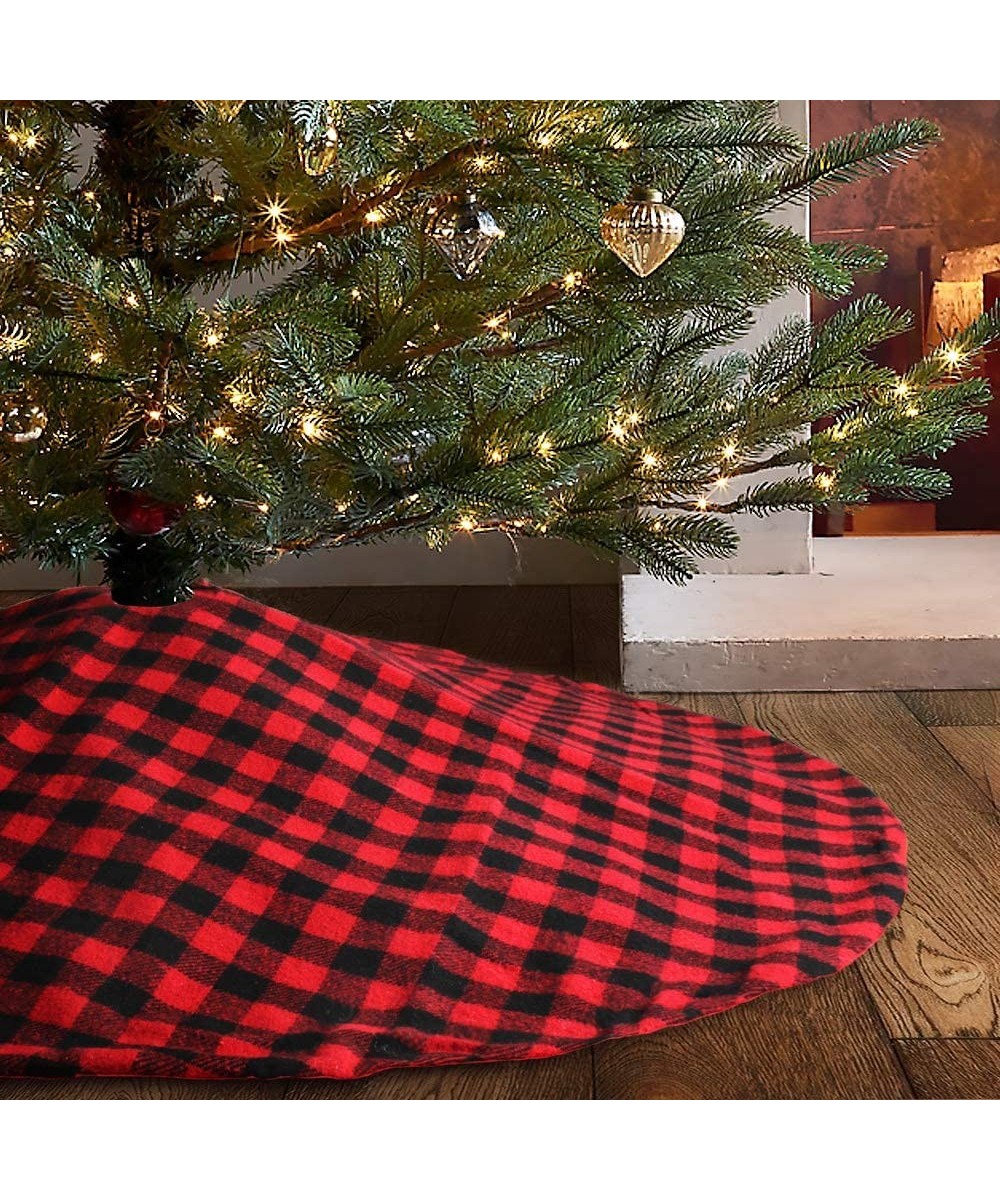 Buffalo Plaid Cotton 48" Tree Skirt- Red and Blcak Check Traditional Christmas Holiday Décor- Farmhouse Ornaments - C018AIZ3T...