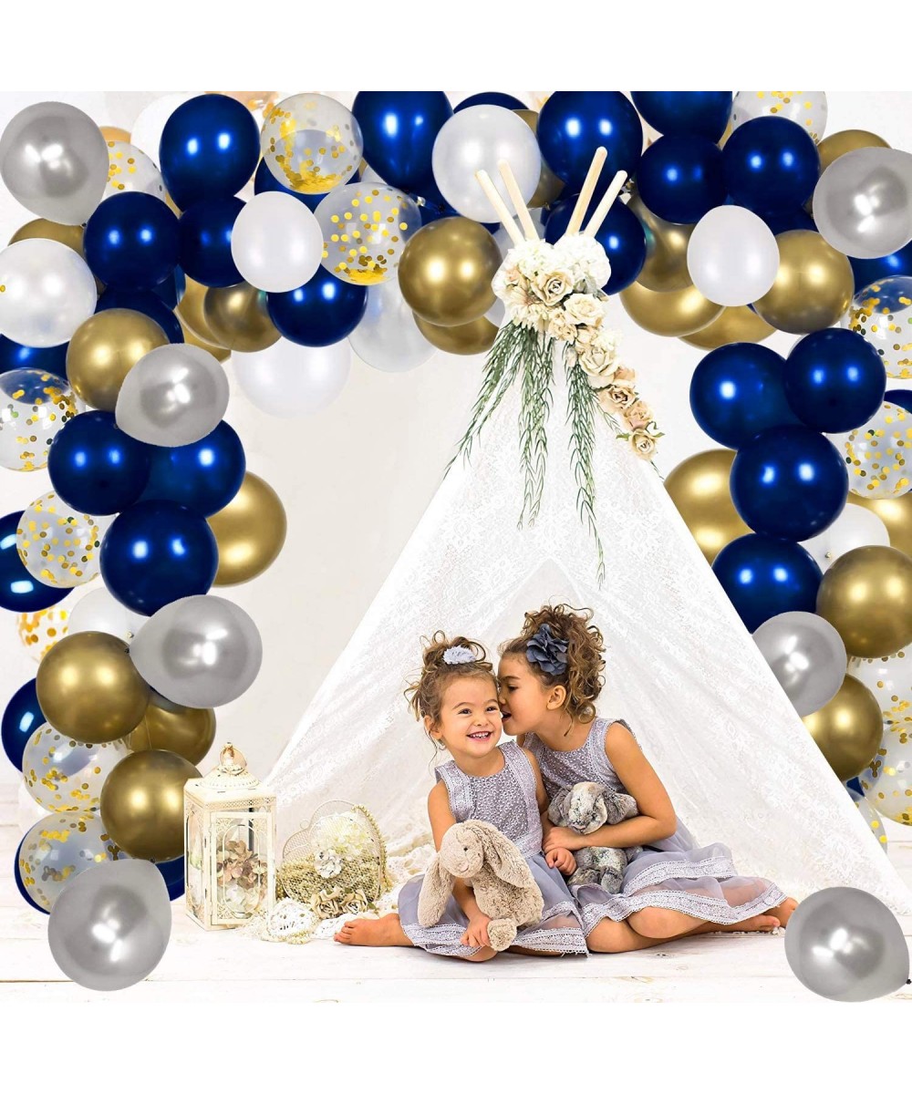 Navy Blue Balloons Garland Kit-115pcs White Silver Gold Confetti Balloons Arch Kit with 16ft Strip Tape & Dot Glue for Bridal...