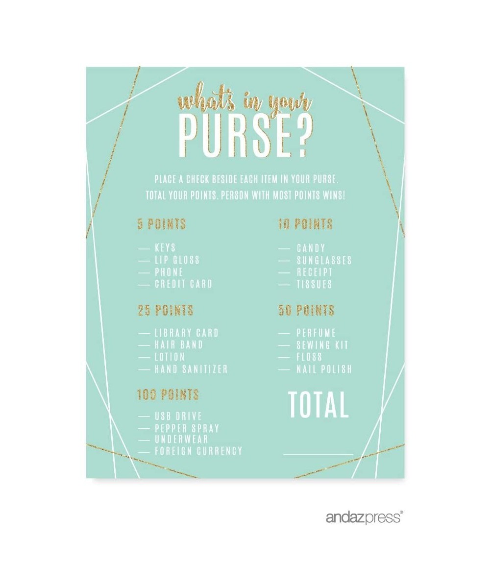 Signature Light Aqua- White- Gold Glittering Party Collection- What's in Your Purse Game Activity Cards- 20-Pack - Cards Purs...