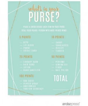 Signature Light Aqua- White- Gold Glittering Party Collection- What's in Your Purse Game Activity Cards- 20-Pack - Cards Purs...