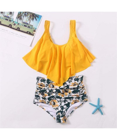 Swimsuits for Women-Two Pieces Bathing Suits Top Ruffled Racerback High Waisted Bottom Tankini Set Swimwear - Yellow - CP18ST...