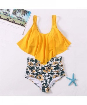 Swimsuits for Women-Two Pieces Bathing Suits Top Ruffled Racerback High Waisted Bottom Tankini Set Swimwear - Yellow - CP18ST...