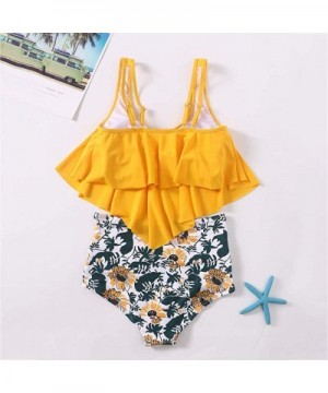 Swimsuits for Women-Two Pieces Bathing Suits Top Ruffled Racerback High Waisted Bottom Tankini Set Swimwear - Yellow - CP18ST...