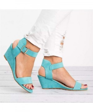 Women Peep Toe Buckle Strap Solid Wedges Heel Shoes Sandals Ankle Dress Buckle Sandals - Blue - C218RW0HKMN $16.75 Party Packs