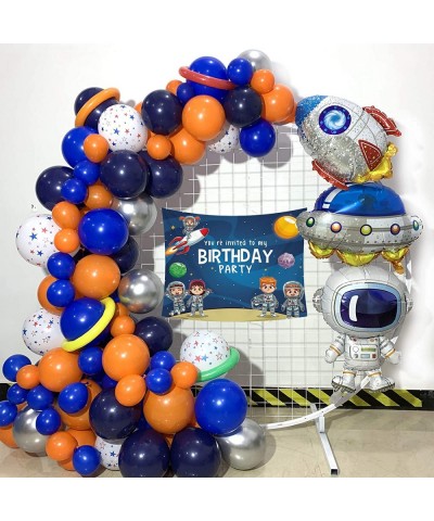 Space Party Balloons Garland Kit 112 Pcs- Blue Navy Orange Metallic Silver Latex Balloons Children Boy Girl Birthday Supplies...