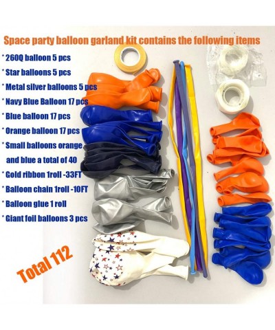 Space Party Balloons Garland Kit 112 Pcs- Blue Navy Orange Metallic Silver Latex Balloons Children Boy Girl Birthday Supplies...