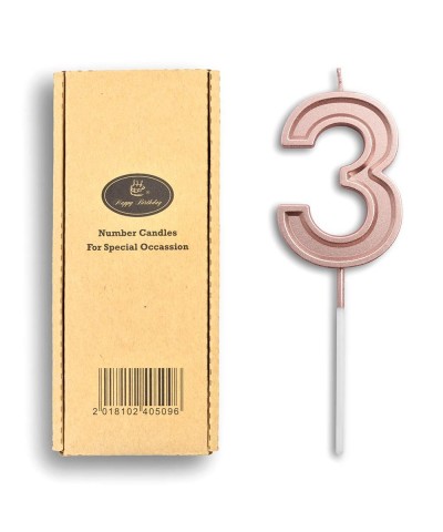 3.93" Large Rose Gold Birthday Candle Number 3 Cake Candle Topper for Kid's/Adult's Birthday Party - Rose Gold Number 3 - C61...
