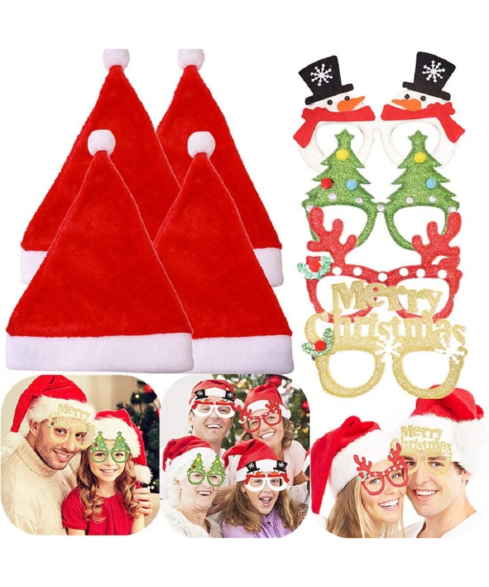 8PCS Christmas Hat Christmas Glasses Santa Claus Cap Christmas Photo Booth Props Christmas Party Supplies Christmas Party Fav...