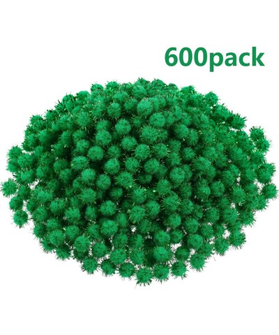 600 Pieces Christmas Pom Poms Glitter Pom Poms Arts and Crafts Making Balls for Christmas Craft Making Party Supplies (Green)...