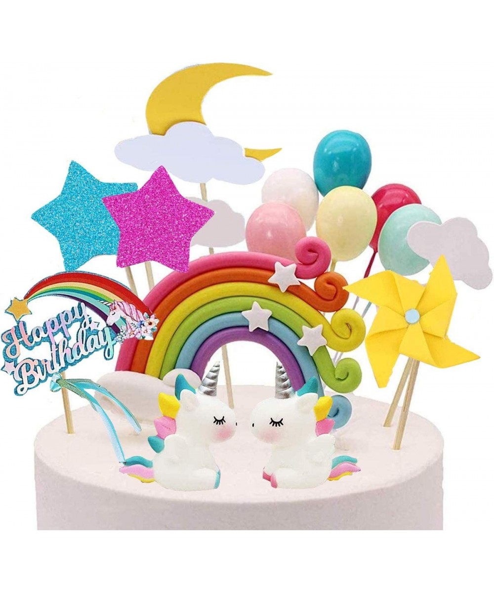 22pcs Unicorn Cake Topper Kit Cloud Rainbow Balloon Happy Birthday Banner Windmill Cake Decoration For Boy Girl Kid Birthday ...