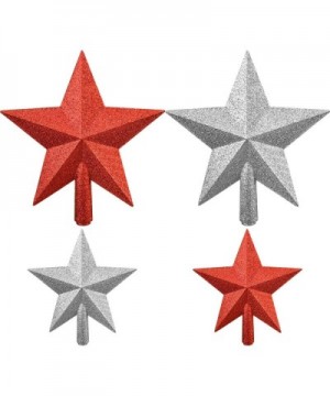 4 Pieces Glitter Star Tree Topper Christmas Tree Toppers Decorations for Xmas Tree Decoration- 2 Sizes (Red and Silver) - CT1...