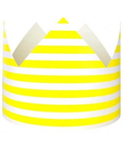 12pc Childrens Paper Crown Hats Queen (Rugby Stripe- Lemon Yellow) - Rugby Stripe Lemon Yellow - CM12DLDM0HF $5.82 Party Hats