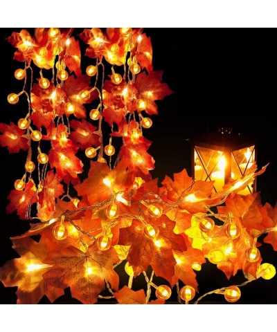 Thanksgiving Decoration 2 Pack Pumpkin Maple Leaf Garland 20 ft 60 LED Pumpkin Lights Decor for Halloween Thanksgiving Fall D...