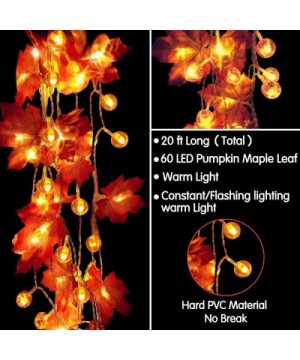 Thanksgiving Decoration 2 Pack Pumpkin Maple Leaf Garland 20 ft 60 LED Pumpkin Lights Decor for Halloween Thanksgiving Fall D...