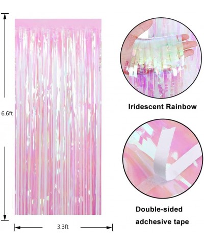 Tinsel Curtain Party Decorations Rainbow-2 Pack 3.3ftx.6.6ft Iridescence Foil Fringe Curtain Photo Booth Backdrop Shimmer for...