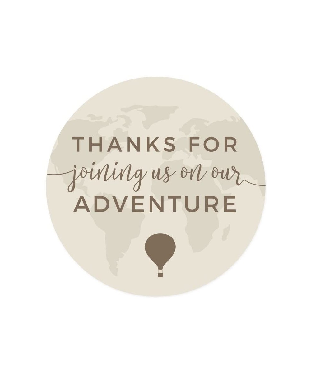 Hot Air Balloon World Map Party Collection- Vintage Tan Brown- Round Circle Label Stickers- Thank You for Joining Us on Our A...