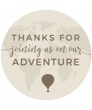 Hot Air Balloon World Map Party Collection- Vintage Tan Brown- Round Circle Label Stickers- Thank You for Joining Us on Our A...