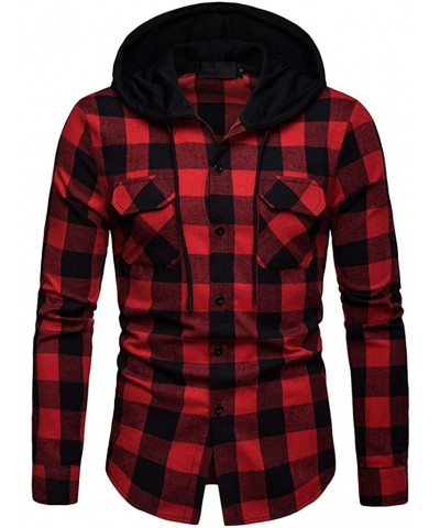 Men's Plaid Hooded Shirts Casual Long Sleeve Lightweight Shirt Jackets Button Up Relaxed Fit Hooded Quilted Shirt Jacket - Re...