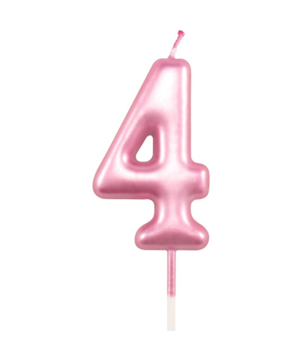 4th Birthday Candle Four Years Pink Happy Birthday Number 4 Candles for Cake Topper Decoration for Party Kids Adults Numeral ...