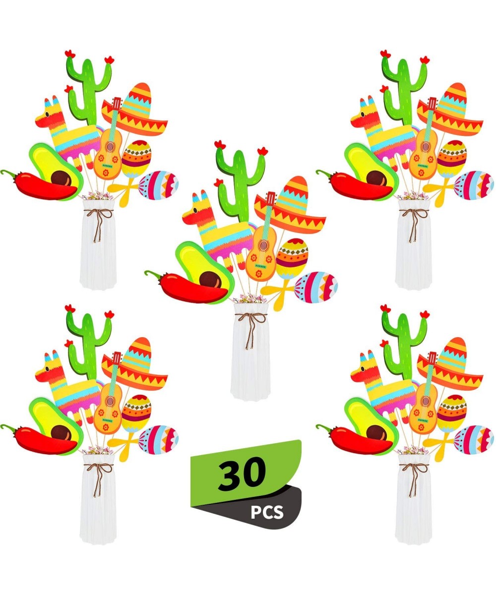 30 Pieces Fiesta Centerpiece Stick Mexican Fiesta Table Stick Cinco De Mayo Table Centerpiece Cutout for Birthday Baby Shower...
