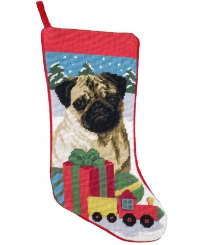 Pug Christmas Stocking 100% Wool Hand-Stiched Needlpoint Precious - CG11GO71OOV $27.95 Stockings & Holders