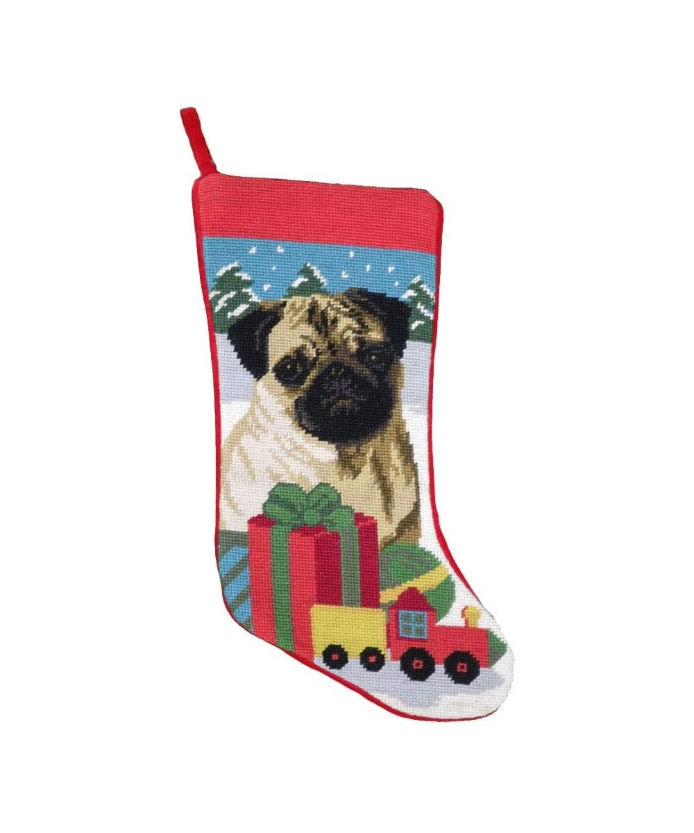 Pug Christmas Stocking 100% Wool Hand-Stiched Needlpoint Precious - CG11GO71OOV $27.95 Stockings & Holders